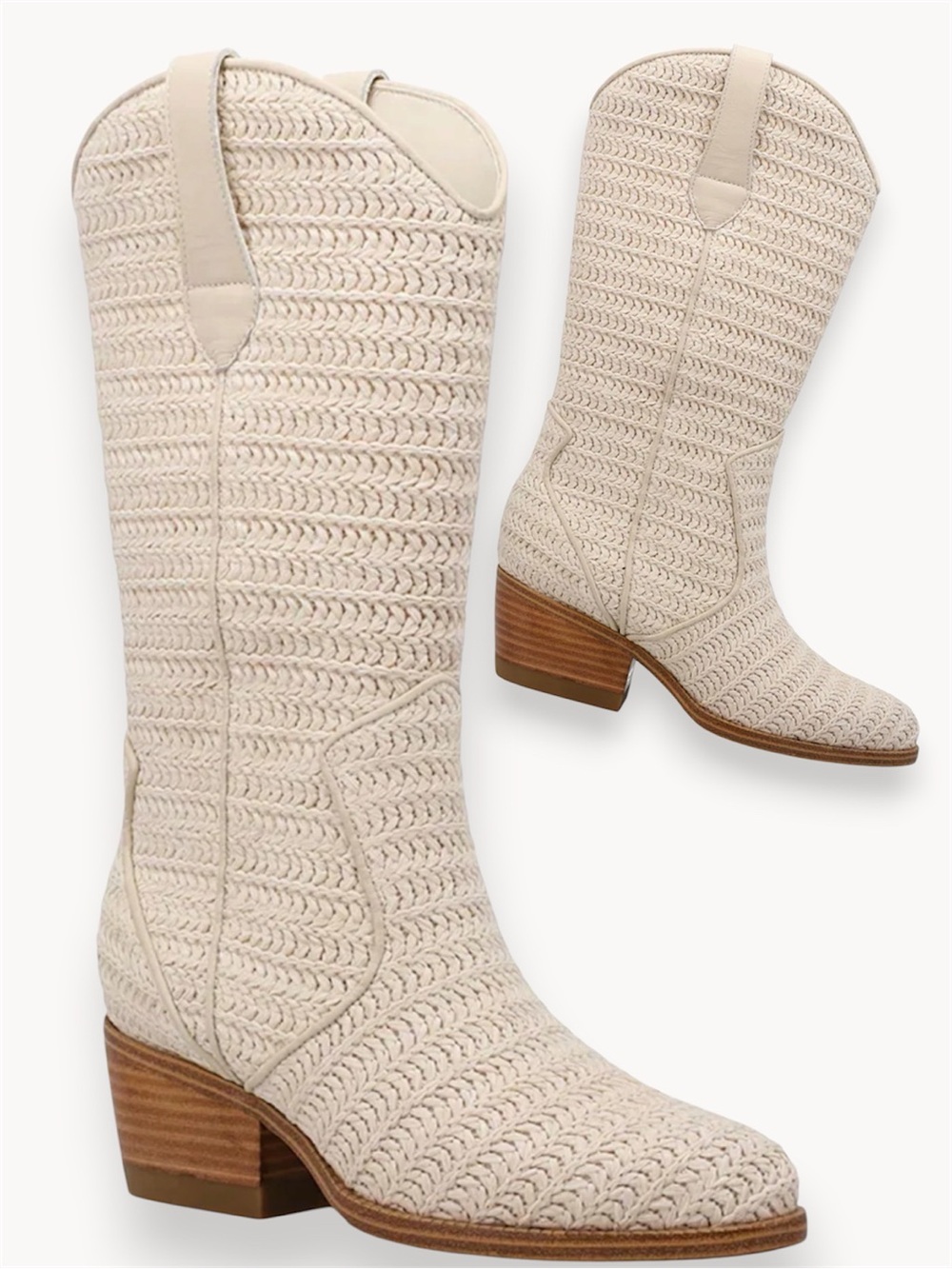 MIA Cream Knit Western Mid-Calf Boots